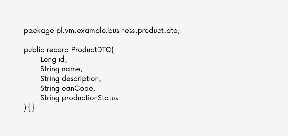 DTO- und UpdateProductionStatusCommand-Objekte, die von der API verwendet werden. 